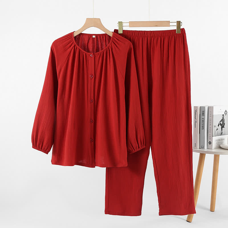 Pigiama in cotone rosso minimalista per coppie - Girocollo - Rosso - Donne: XL - image 2