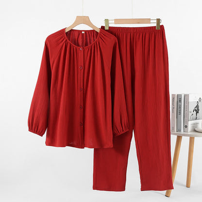 Pigiama in cotone rosso minimalista per coppie - Girocollo - Rosso - Donne: XL - image 2