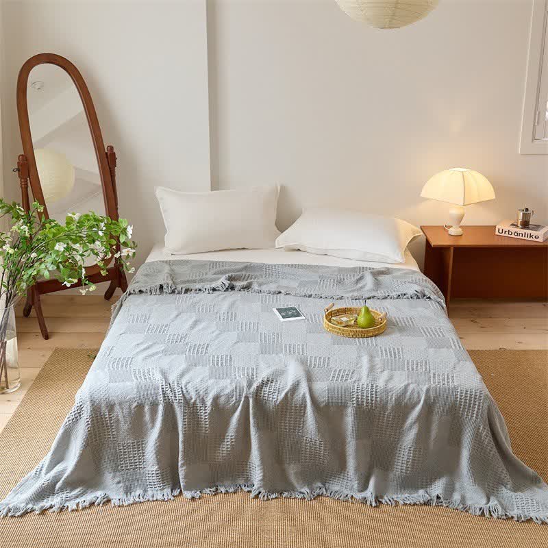 Trapunta in cotone con nappe in tessuto a nido d'ape - Grigio - Matrimoniale - image 10