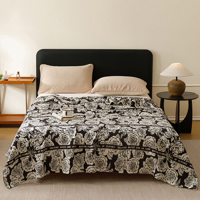 Trapunta in puro cotone Country Blooming Rose - Nero - Matrimoniale - image 0