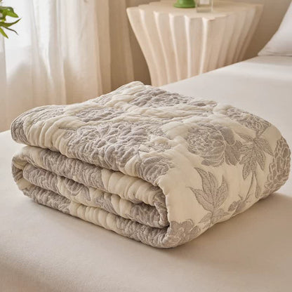 Trapunta reversibile in garza di cotone con motivo floreale di peonia - image 5