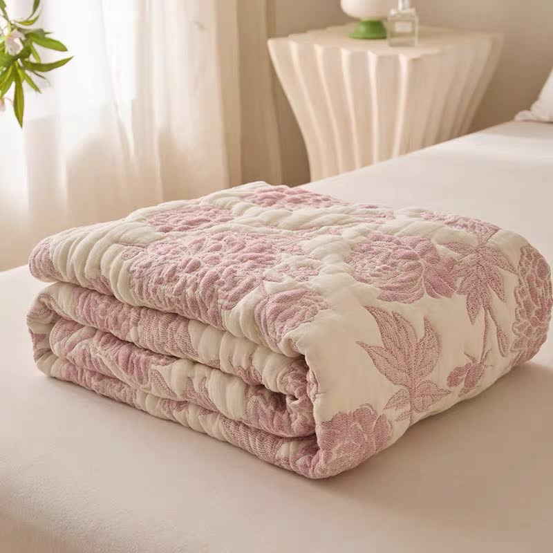 Trapunta reversibile in garza di cotone con motivo floreale di peonia - image 2