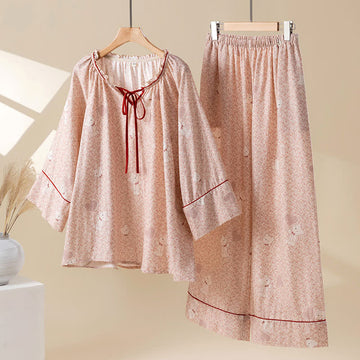 Completo da notte in cotone con volant e motivo a orso floreale - Rosa - XL - image 0