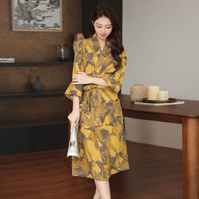 Kimono in doppia garza di cotone floreale - image 1