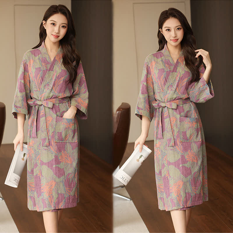 Kimono in doppia garza di cotone floreale - image 5