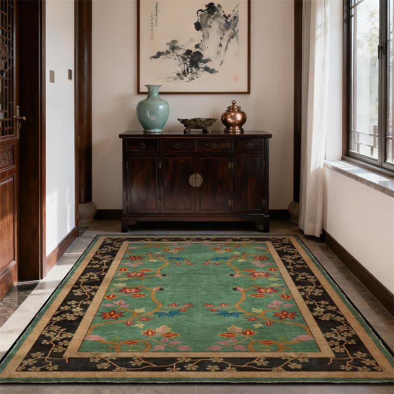 Tappeto lavabile e pieghevole con motivo botanico retrò - 95" x 119" - image 0
