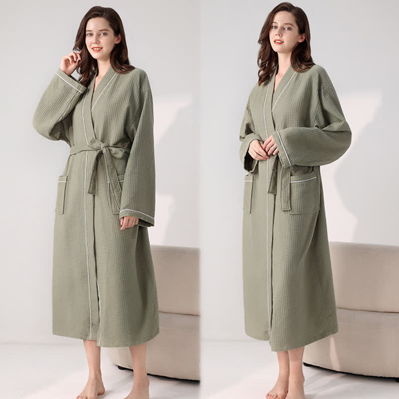 Accappatoio minimalista in cotone con trama a nido d'ape - Verde militare - XL - image 15