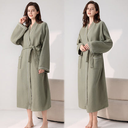 Accappatoio minimalista in cotone con trama a nido d'ape - Verde militare - XL - image 15