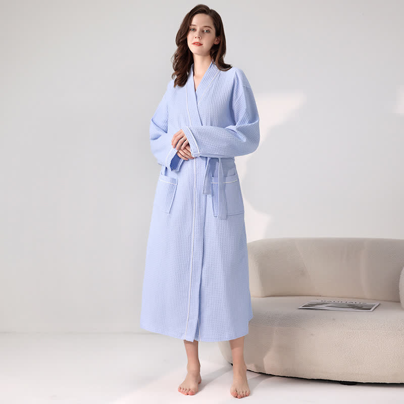 Accappatoio minimalista in cotone con trama a nido d'ape - Azzurro chiaro - XL - image 10