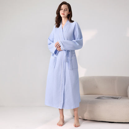 Accappatoio minimalista in cotone con trama a nido d'ape - Azzurro chiaro - XL - image 10