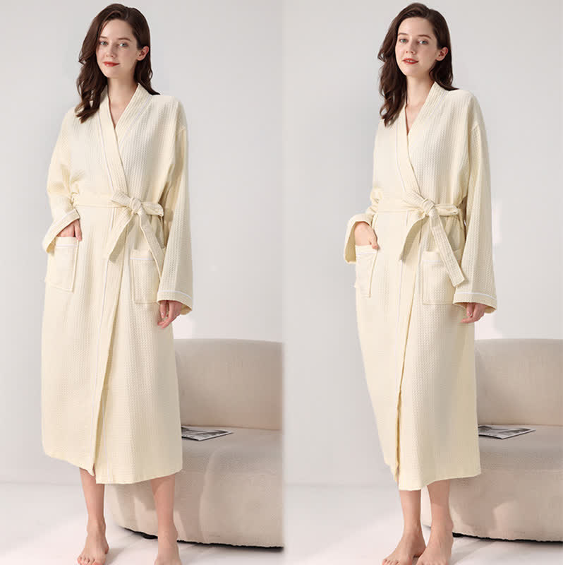 Accappatoio minimalista in cotone con trama a nido d'ape - Beige - XL - image 17