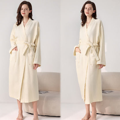 Accappatoio minimalista in cotone con trama a nido d'ape - Beige - XL - image 17
