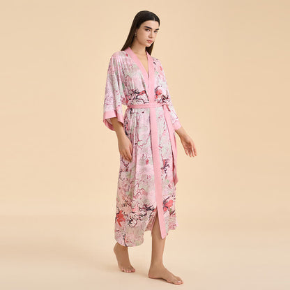 Accappatoio in stile kimono con motivo floreale rosa orientale - image 1