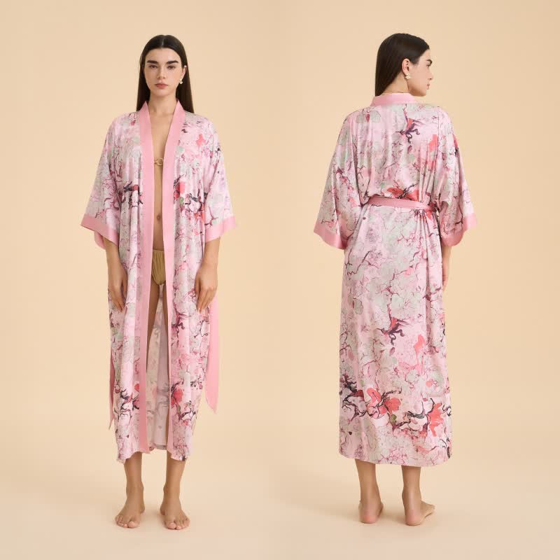 Accappatoio in stile kimono con motivo floreale rosa orientale - Rosa - Taglia unica - image 0