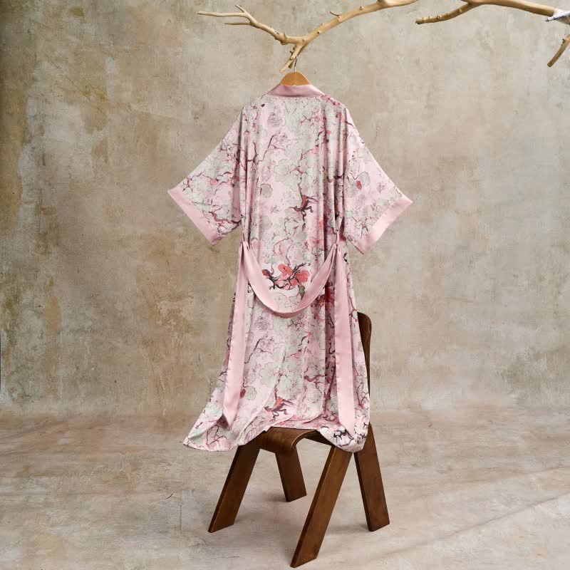 Accappatoio in stile kimono con motivo floreale rosa orientale - image 3