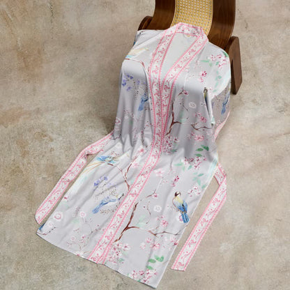 Accappatoio in stile kimono con fiori di pesco e uccelli - image 3