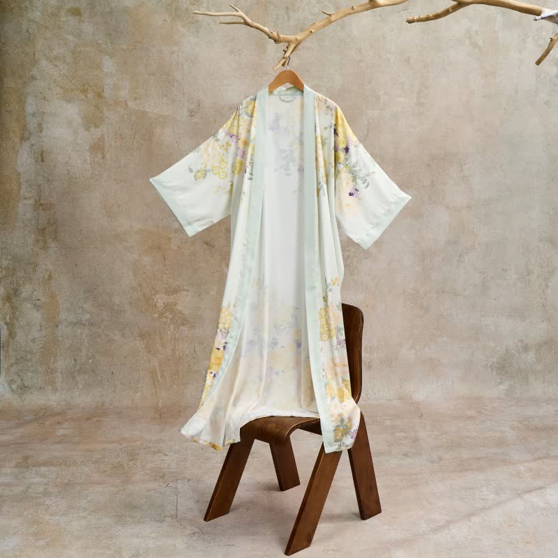 Accappatoio in stile kimono floreale giallo orientale - image 2