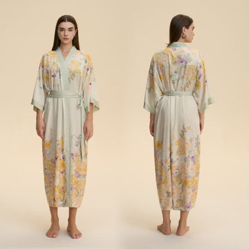 Accappatoio in stile kimono floreale giallo orientale - image 0