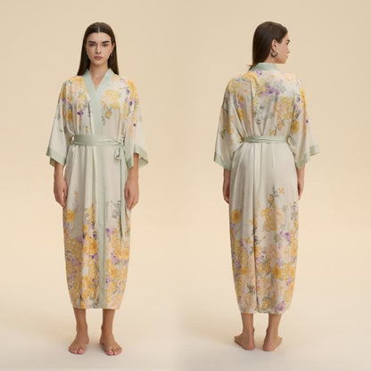Accappatoio in stile kimono floreale giallo orientale - image 0