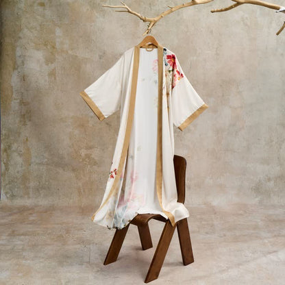 Accappatoio in stile kimono orientale con fiori di lusso - Beige - Taglia unica - image 1