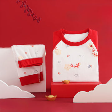 Completo da notte per bambini in cotone con motivo Koi e fiori - Rosso - Bambino: 130 cm - image 0