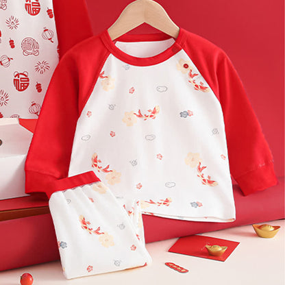 Completo da notte per bambini in cotone con motivo Koi e fiori - image 1