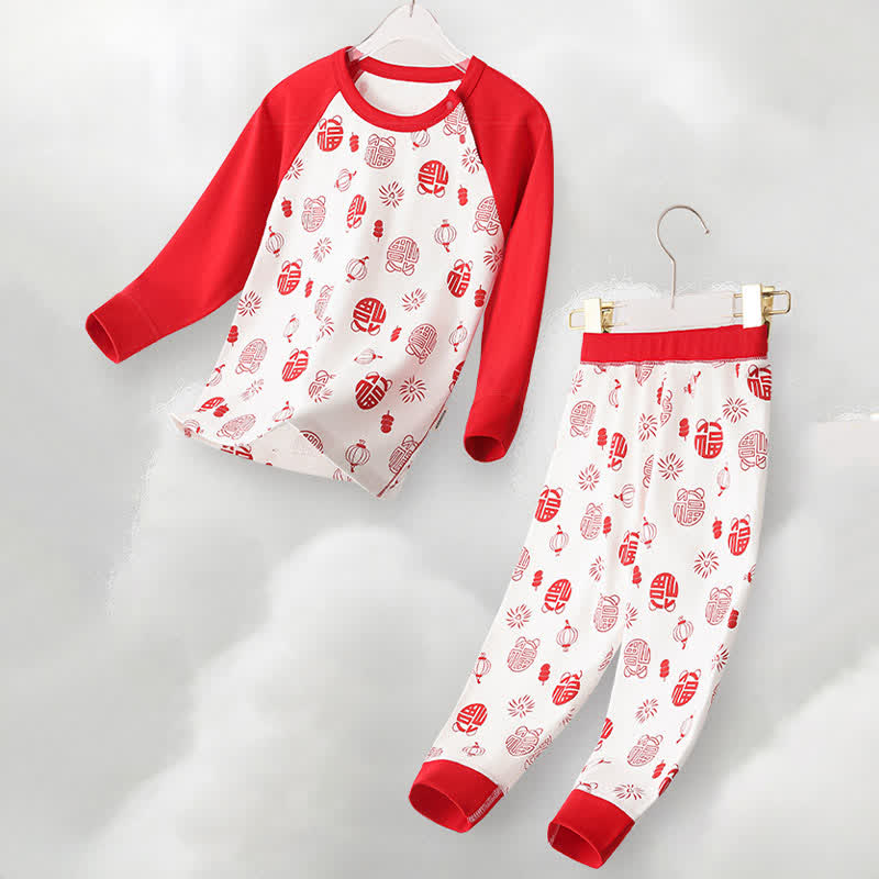 Completo da notte per bambini in cotone con motivo di buon auspicio - image 3