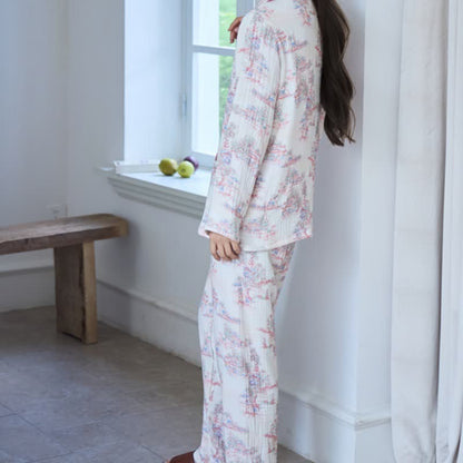 Loungewear in garza di cotone con motivo ad albero artistico orientale - image 6