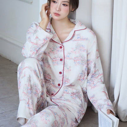 Loungewear in garza di cotone con motivo ad albero artistico orientale - image 1