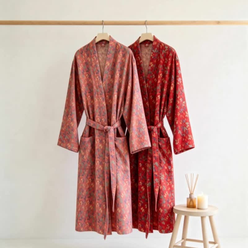 Kimono in garza di cotone jacquard con motivo a farfalle - image 0