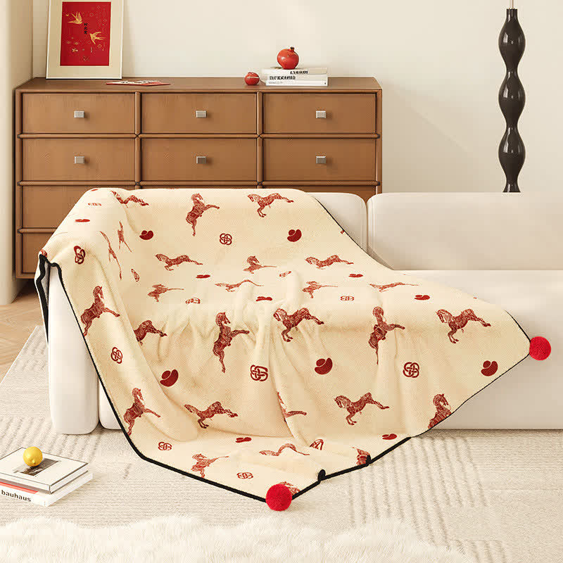 Coperta in pile della prosperità dell'anno del cavallo - Beige - 150cm x200cm - image 2