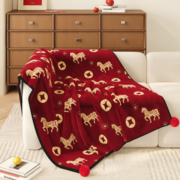 Coperta in pile della prosperità dell'anno del cavallo - Rosso - 150cm x200cm - image 0