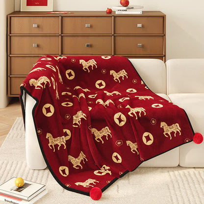 Coperta in pile della prosperità dell'anno del cavallo - Rosso - 150cm x200cm - image 0