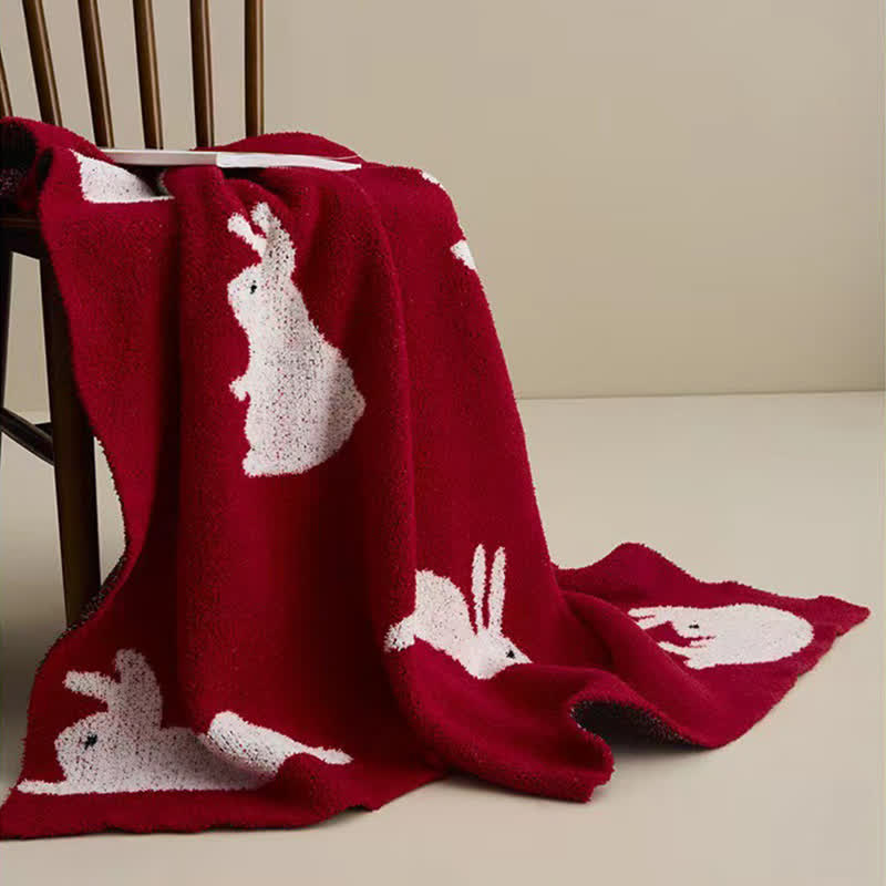 Coperta lavorata a maglia in stile nordico con motivo a coniglio - image 3
