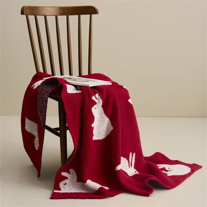 Coperta lavorata a maglia in stile nordico con motivo a coniglio - image 2
