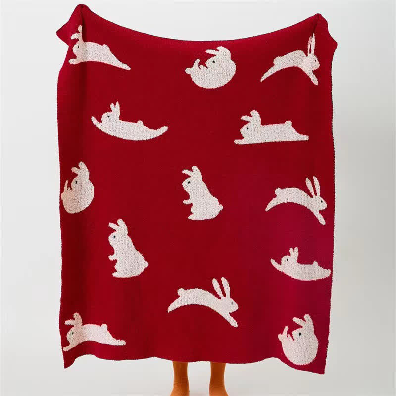 Coperta lavorata a maglia in stile nordico con motivo a coniglio - 120cm x 150cm - image 0