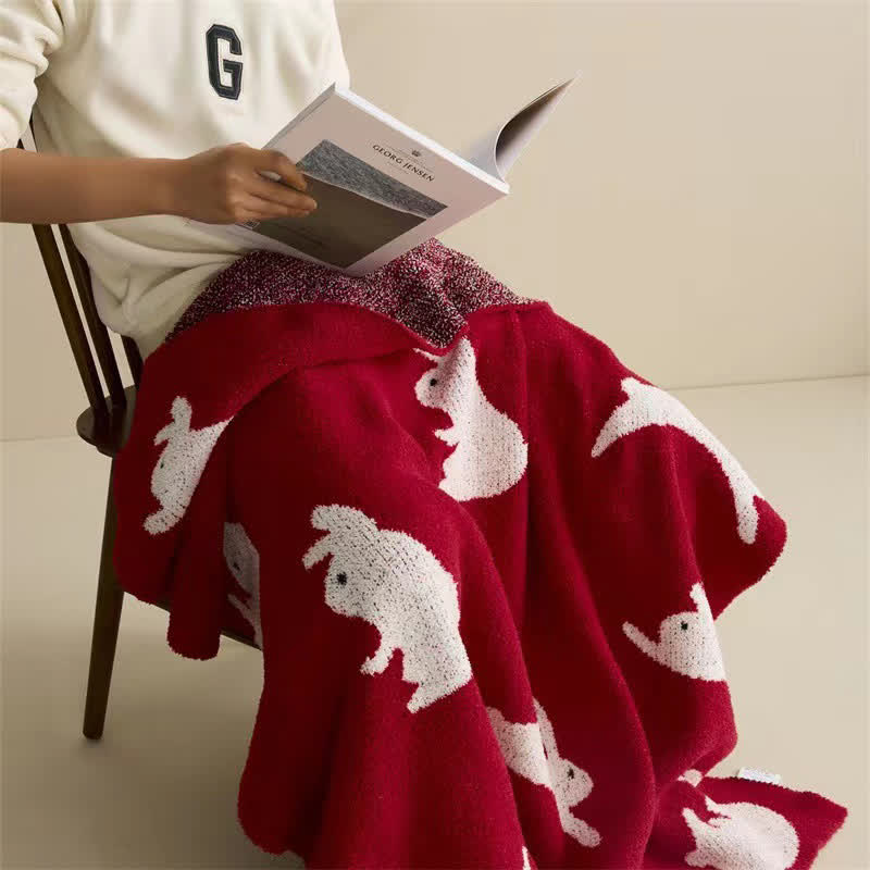 Coperta lavorata a maglia in stile nordico con motivo a coniglio - image 1