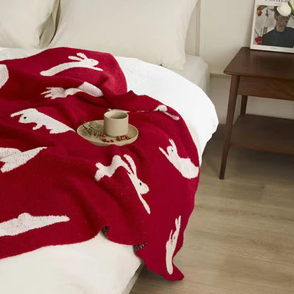 Coperta lavorata a maglia in stile nordico con motivo a coniglio - image 4