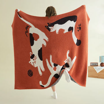 Coperta in pile lavorato a maglia con gatti giocosi - 51"L x 67"L - image 0