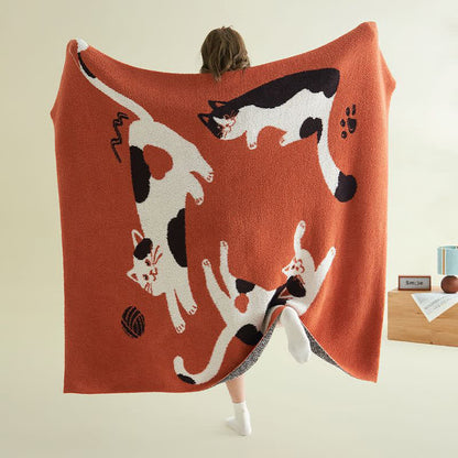 Coperta in pile lavorato a maglia con gatti giocosi - 51"L x 67"L - image 0
