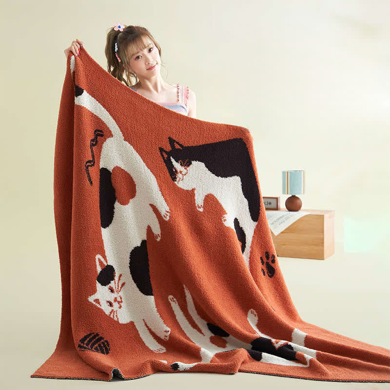 Coperta in pile lavorato a maglia con gatti giocosi - image 2