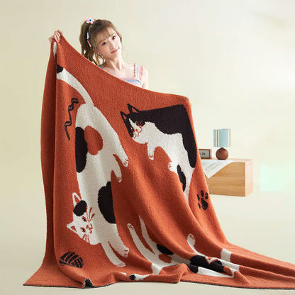 Coperta in pile lavorato a maglia con gatti giocosi - image 2