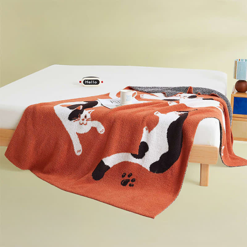 Coperta in pile lavorato a maglia con gatti giocosi - image 3