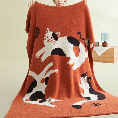 Coperta in pile lavorato a maglia con gatti giocosi - image 1
