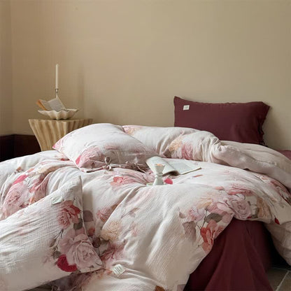 Elegante set di biancheria da letto in cotone con chiusura a fiocco e motivo rosa (4 pezzi) - image 2