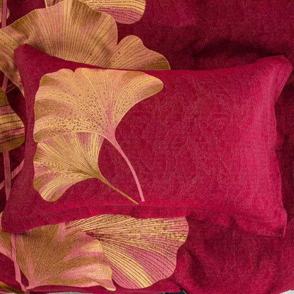 Set di biancheria da letto in cotone con foglie di ginkgo rosso e oro (4 pezzi) - image 4
