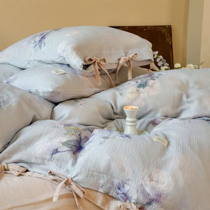 Set di biancheria da letto con chiusura a lacci in cotone con motivo floreale sottile (4 pezzi) - image 10
