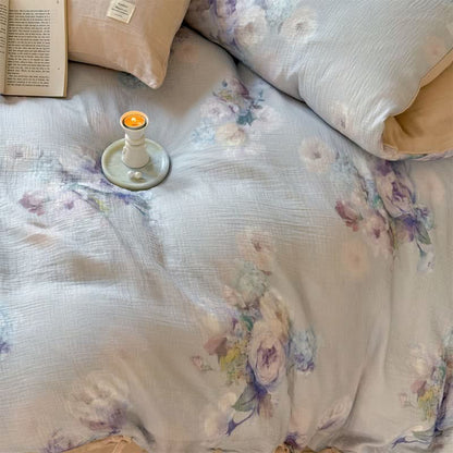 Set di biancheria da letto con chiusura a lacci in cotone con motivo floreale sottile (4 pezzi) - image 12