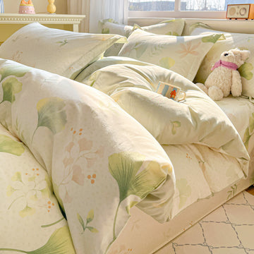Biancheria da letto in cotone con foglie di ginkgo rustico e fresco - Set di biancheria da letto - Matrimoniale Grande - image 0