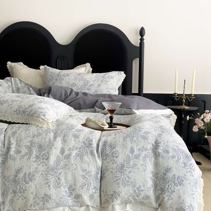 Set di biancheria da letto in garza di cotone Vintage Sottile Rosa (4 pezzi) - image 1